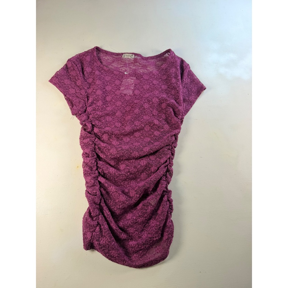 Intimately Free People Top Women XS Magenta Y2K Floral Lace Ruched Side SJ